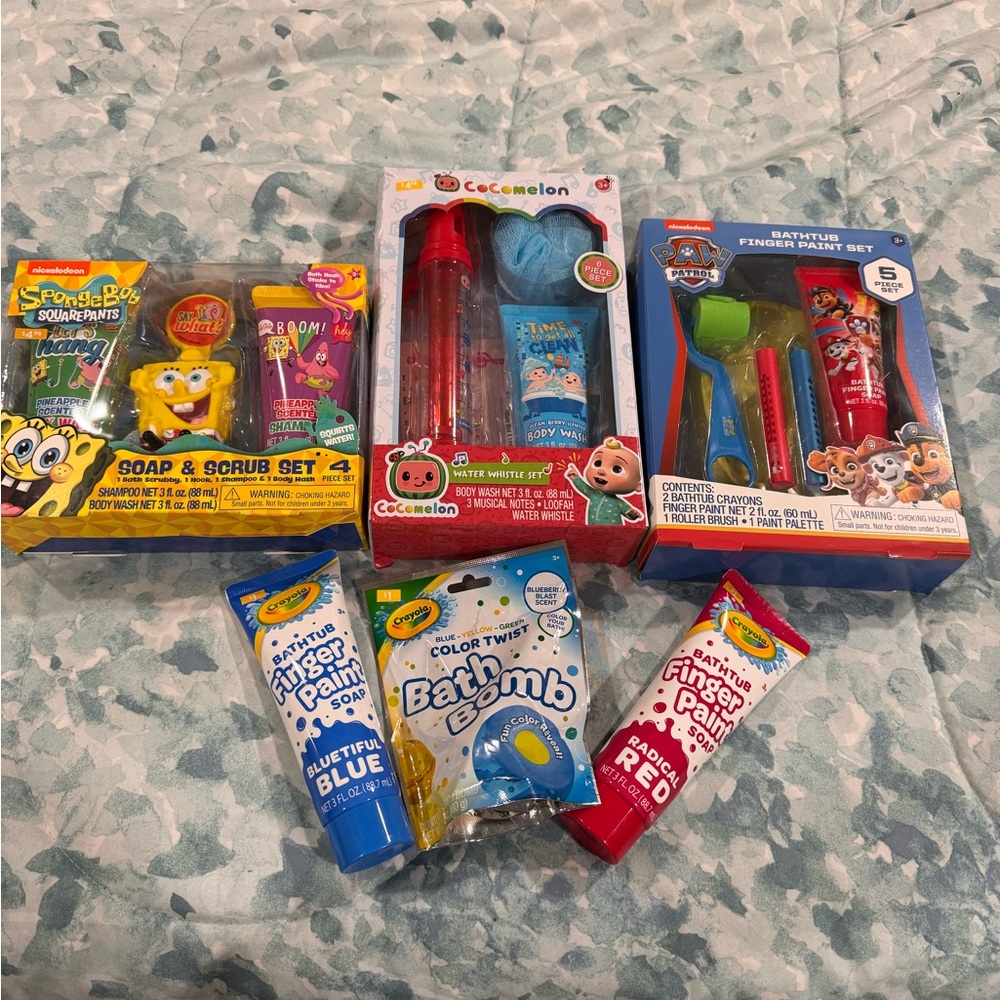 Ultimate bathroom play-set bundle paint soap, roll-on toys, paw patrol cocomelon